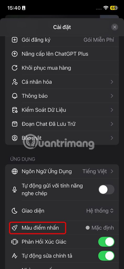 Màu điểm nhấn ChatGPT