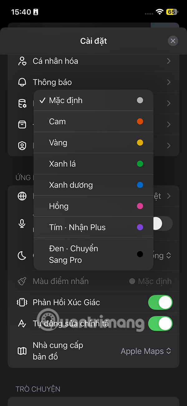 Chọn màu sắc khung chat ChatGPT