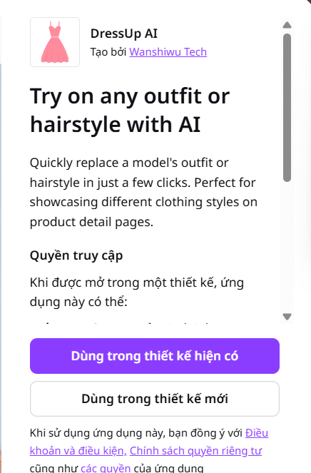 Dùng ứng dụng DressUp AI Canva