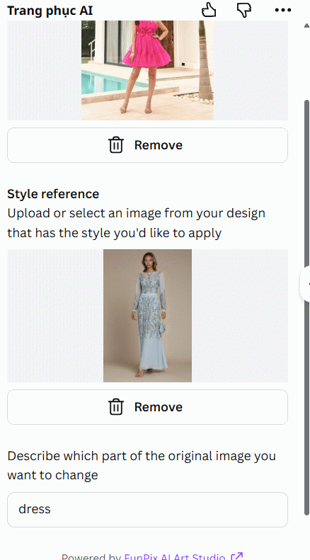 Thay quần áo trên DressUp AI Canva