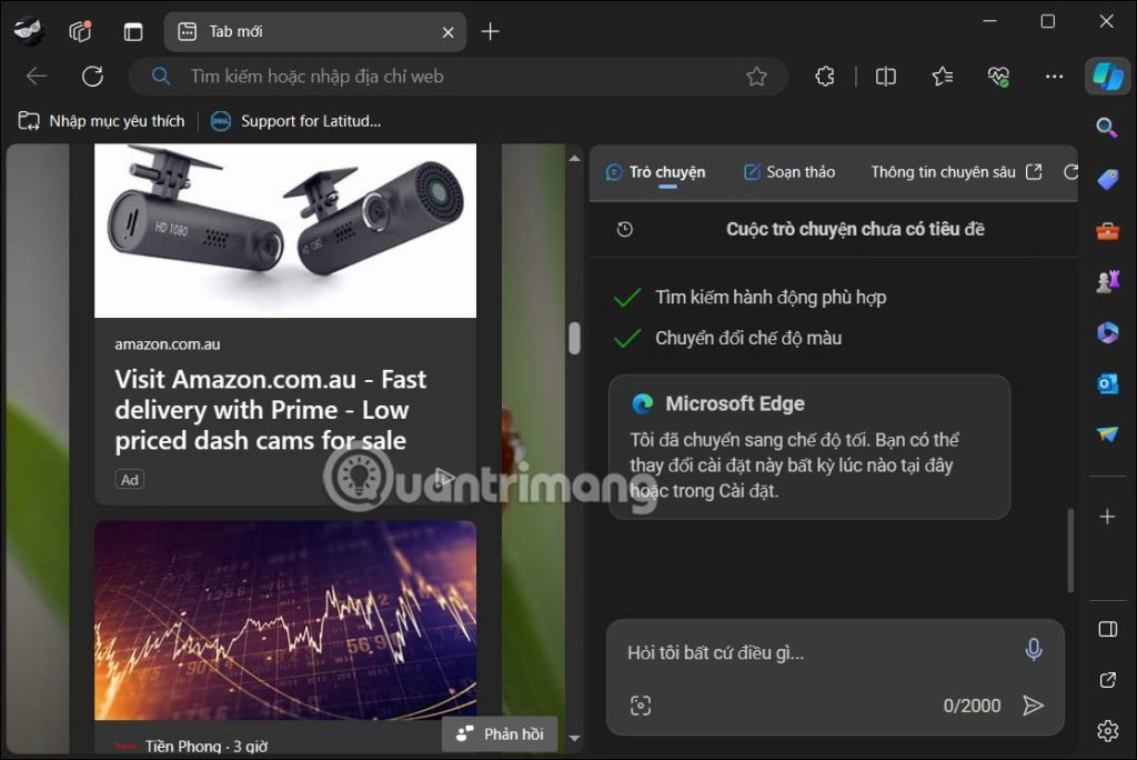 Nền đen trên Microsoft Edge