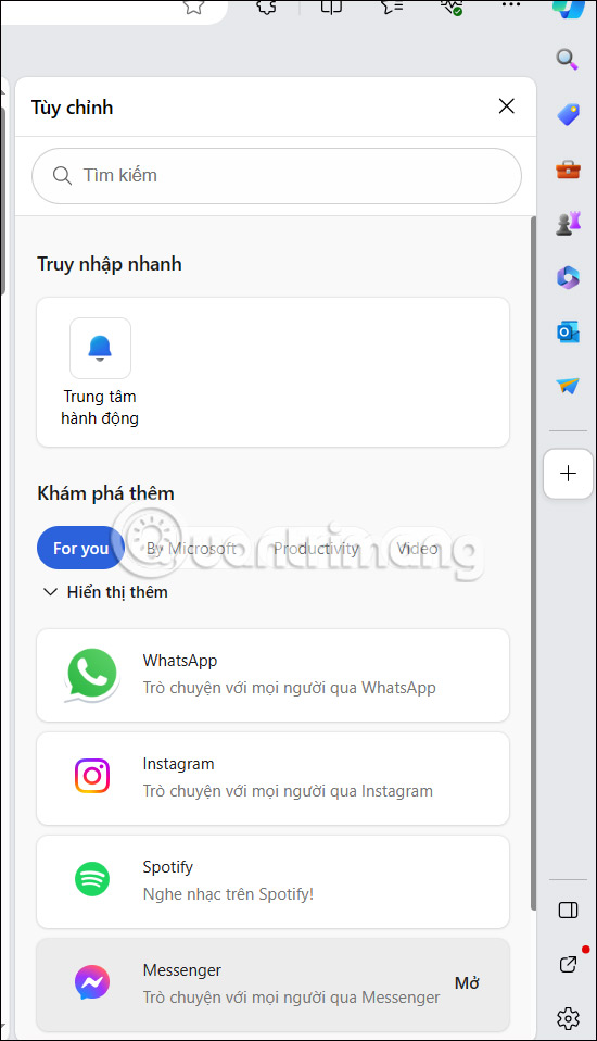 Mở thanh bên trong Microsoft Edge qua Copilot