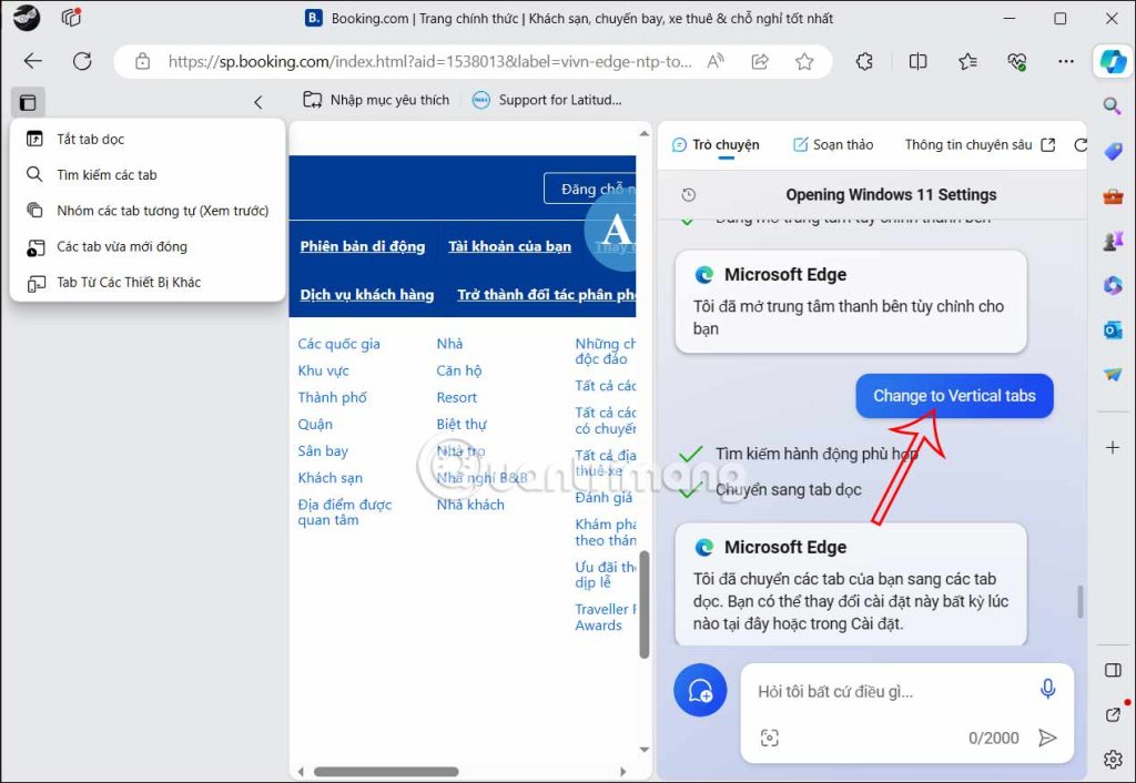 Chuyển tab dọc trên Microsoft Edge qua Copilot