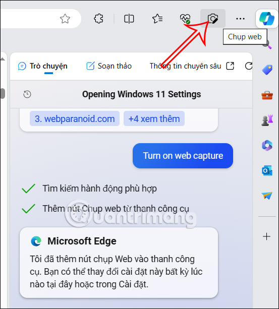 Công cụ chụp ảnh màn hình Microsoft Edge qua Copilot