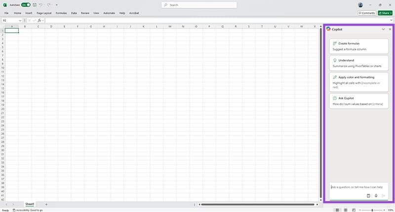 Bảng chat Copilot trong Excel 