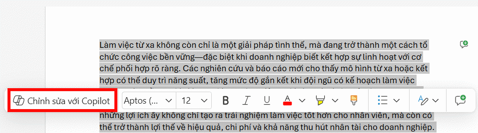 Chỉnh nội dung AI tạo trong Copilot Word