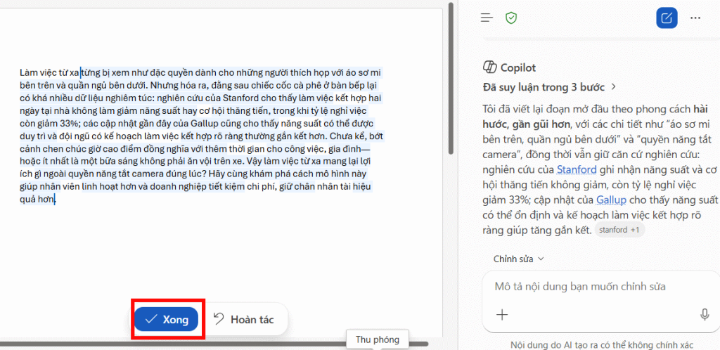 Nội dung thay đổi bằng Copilot Word