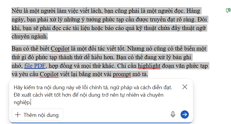 Sử dụng Copilot để cải thiện nội dung