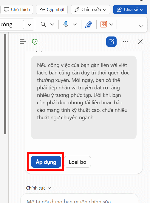 Copilot để cải thiện nội dung
