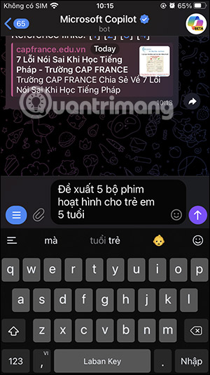 Đề xuất, gợi ý trên Telegram Copilot