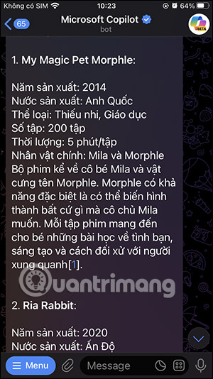Nội dung đề xuất trên Copilot Telegram