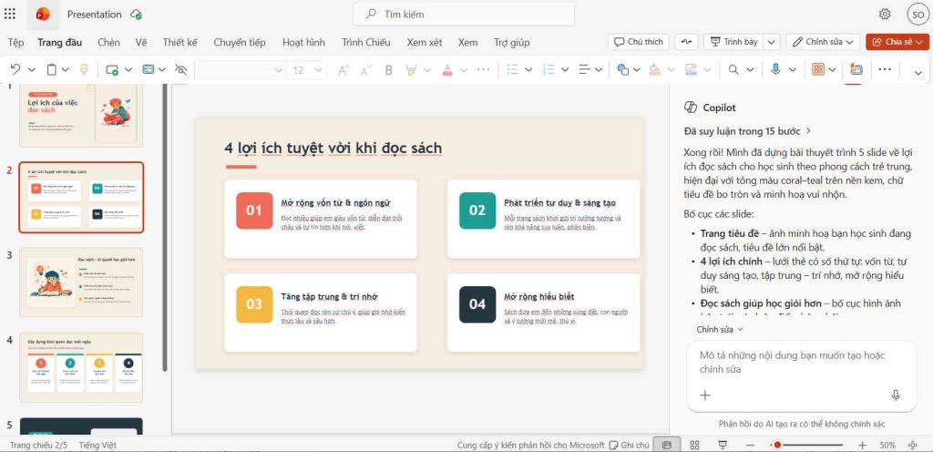 Nội dung slide tạo trên Copilot