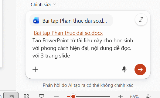 Yêu cầu tạo slide từ tài liệu bằng Copilot PowerPoint