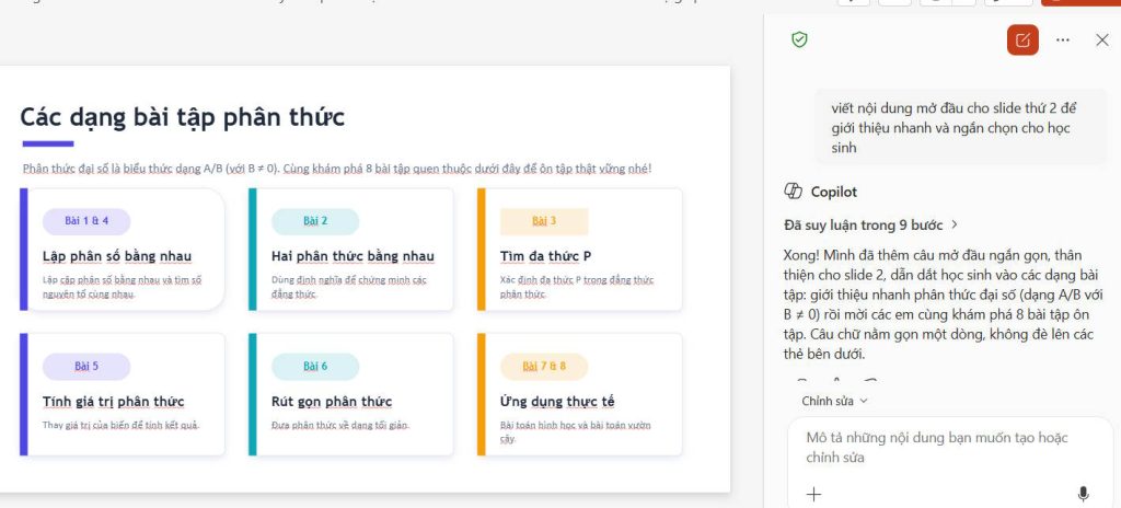 Viết nội dung trong slide bằng Copilot PowerPoint