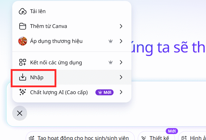 Nhập vào Canva AI