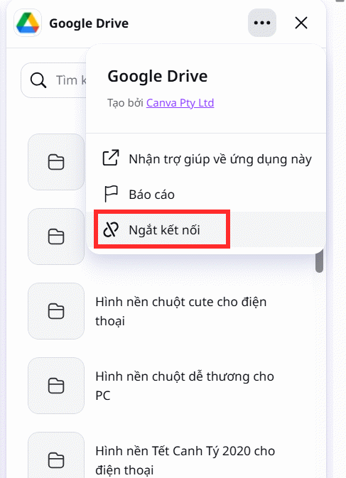 Ngắt kết nối Google Drive với Canva AI