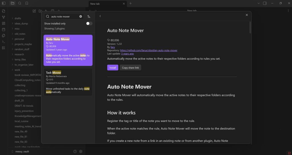 Cài đặt Auto Note Mover