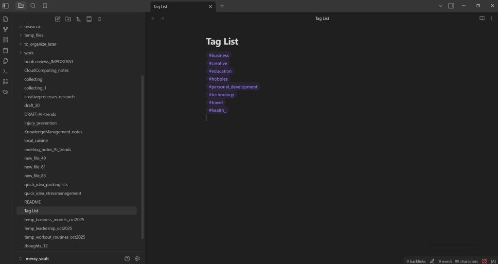 Tạo ghi chú Tag List
