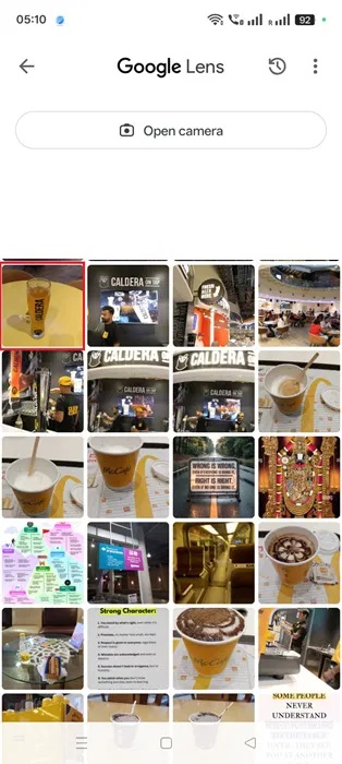 Chọn ảnh đã upload lên trong Google Lens (Android): Ly bia Weizen.