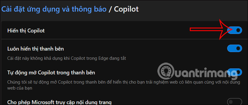 Tắt Copilot hiển thị thanh bên trên Edge 