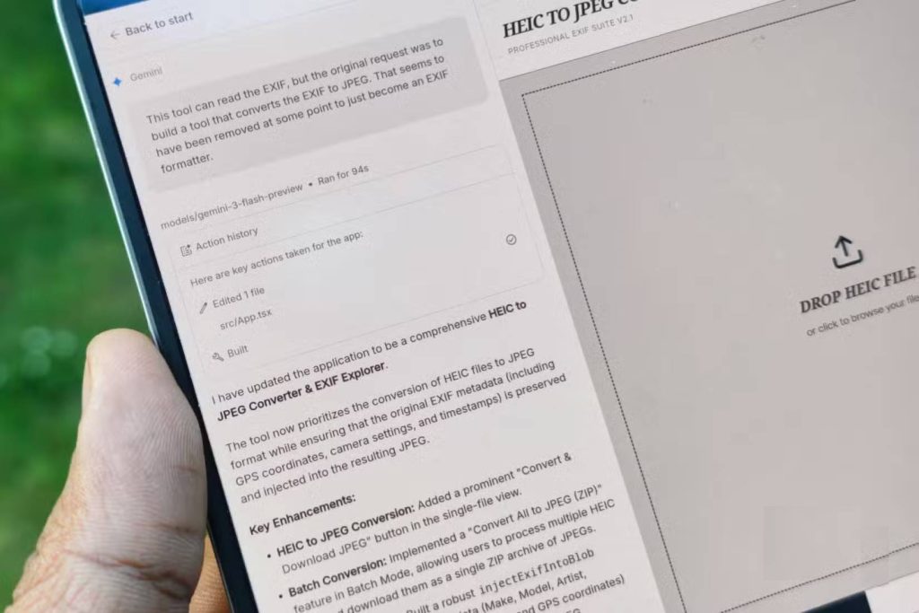 Kết quả tìm kiếm Google AI Studio: Chuyển đổi HEIC sang JPEG trên Oppo Find N6