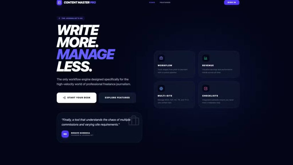 Content Manager Pro – Một giải pháp theo dõi nội dung gọn nhẹ được xây dựng cho các nhà báo tự do với 10-20 prompt trong Google AI Studio