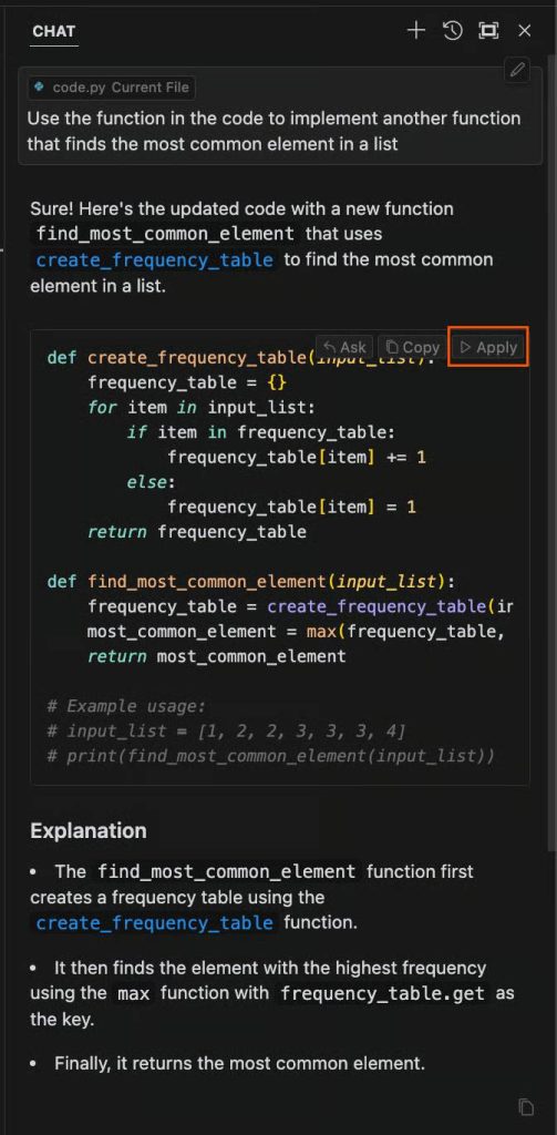 Áp dụng các thay đổi code từ kết quả trò chuyện