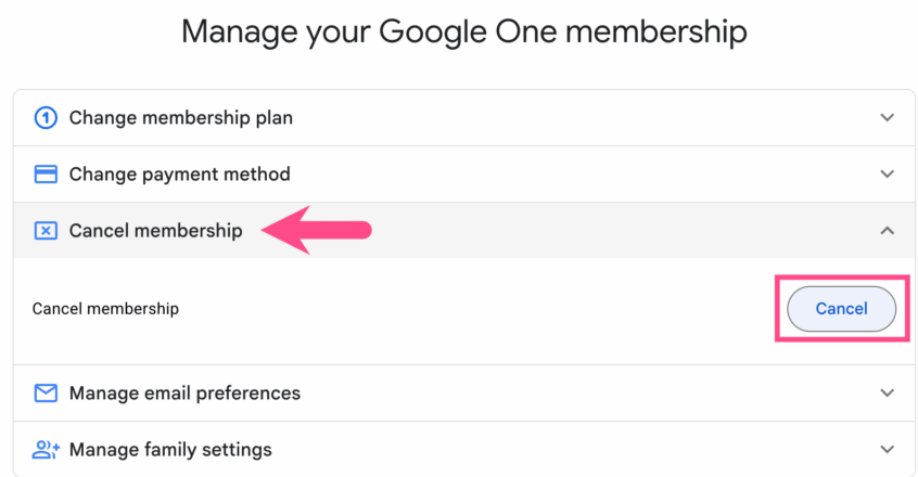 Chọn Cancel membership trên máy tính