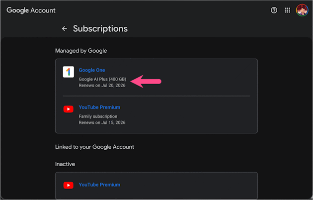 Google One subscription