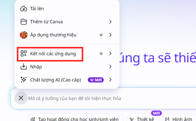 Kết nối ứng dụng trên Canva 