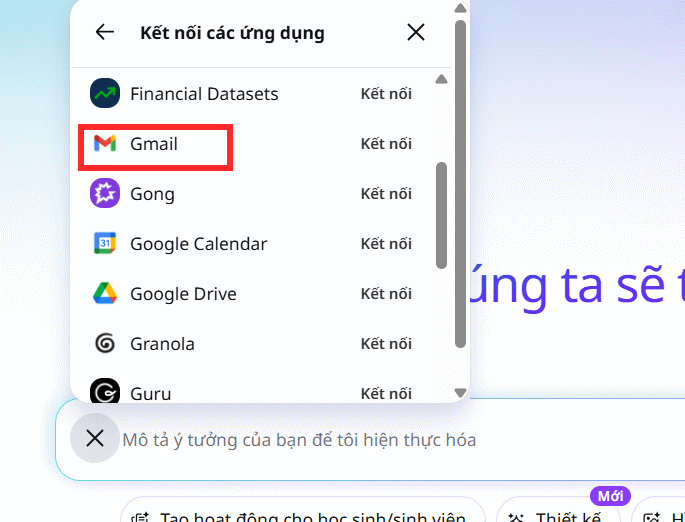 Kết nối ứng dụng Gmail trên Canva 