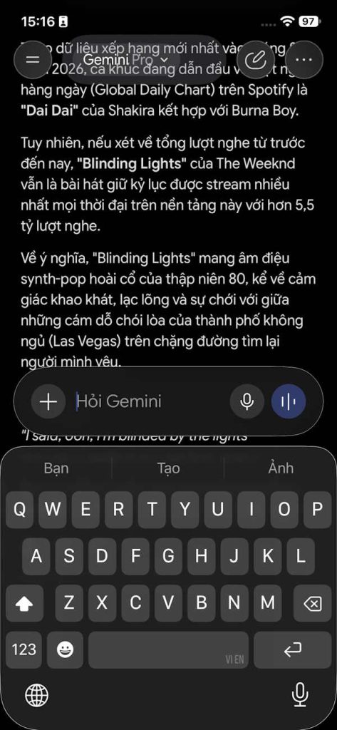 Phản hồi Gemini cho Spotify