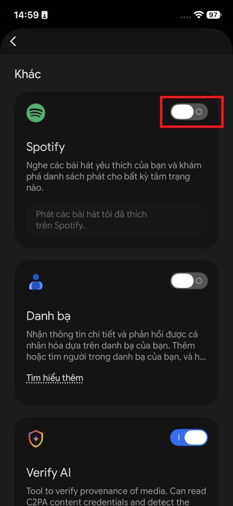 Bật Spotify với Gemini