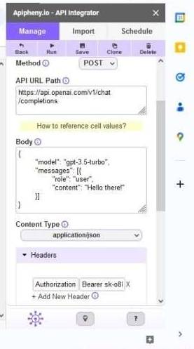 Dữ liệu ChatGPT được nhập vào Google Sheets bằng add-on Apipheny.