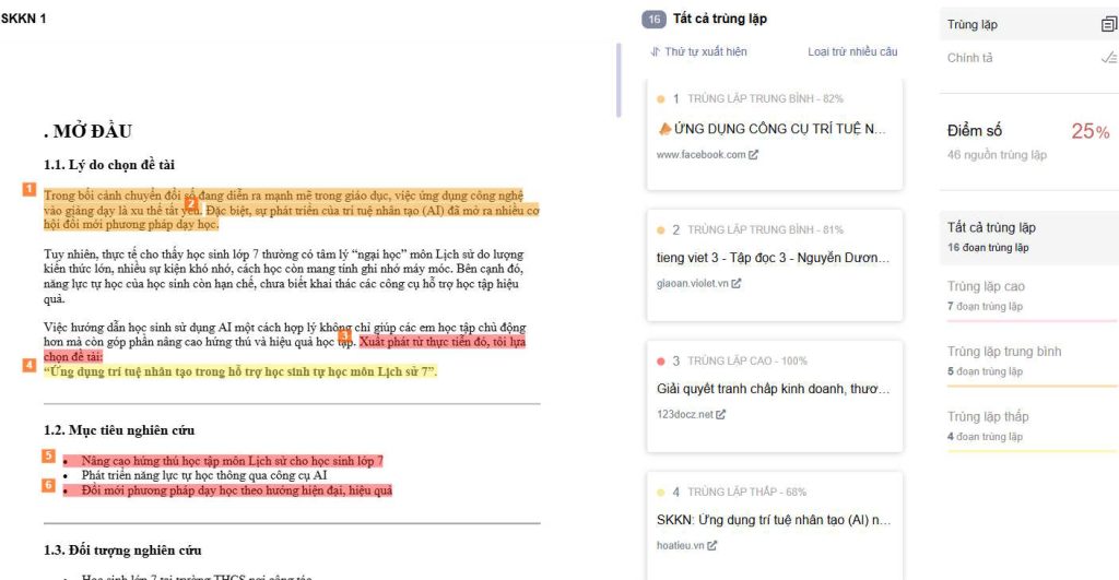 Kiểm tra nội dung trùng lặp SKKN