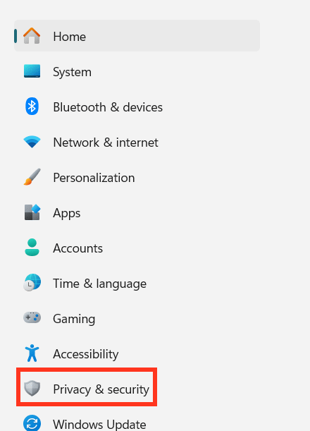 Privacy & Security Windows