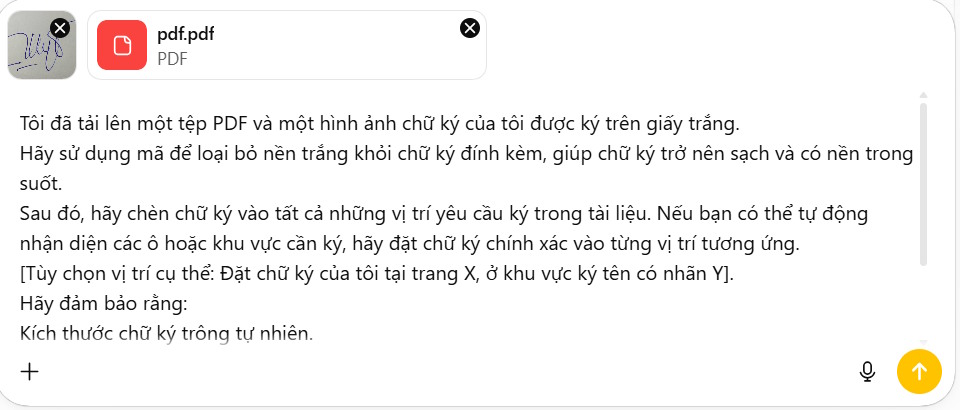 Lệnh chèn chữ ký vào file PDF trên ChatGPT