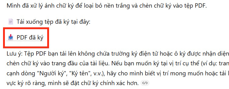 Tải file PDF chèn chữ ký trên ChatGPT