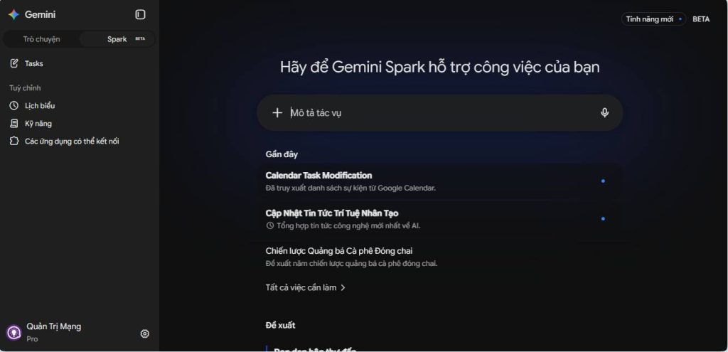Giao diện Gemini Spark