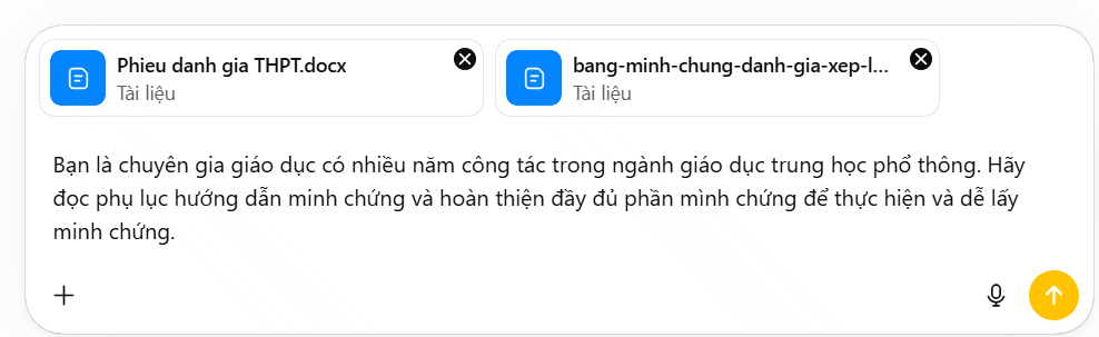 Câu lệnh lấy minh chứng đánh giá chuẩn nghề nghiệp