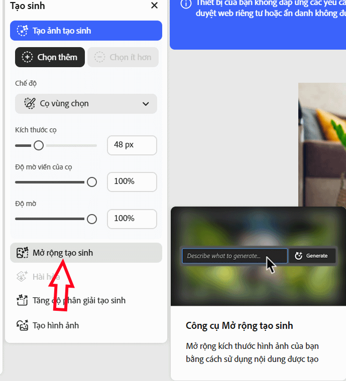 Mở rộng AI trên Adobe Photoshop online