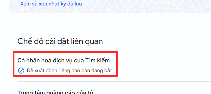 Cá nhân hoá dịch vụ của Tìm kiếm Google