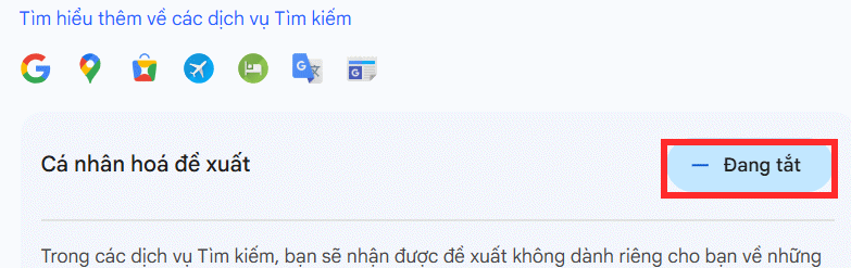 Tắt cá nhân hóa đề xuất trên Google