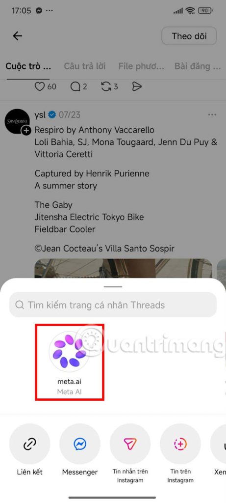 Gửi tin nhắn Meta AI trên Threads