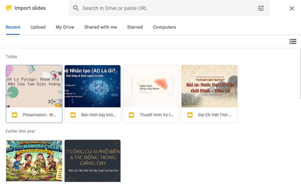 Giao diện Drive trên Google Vids