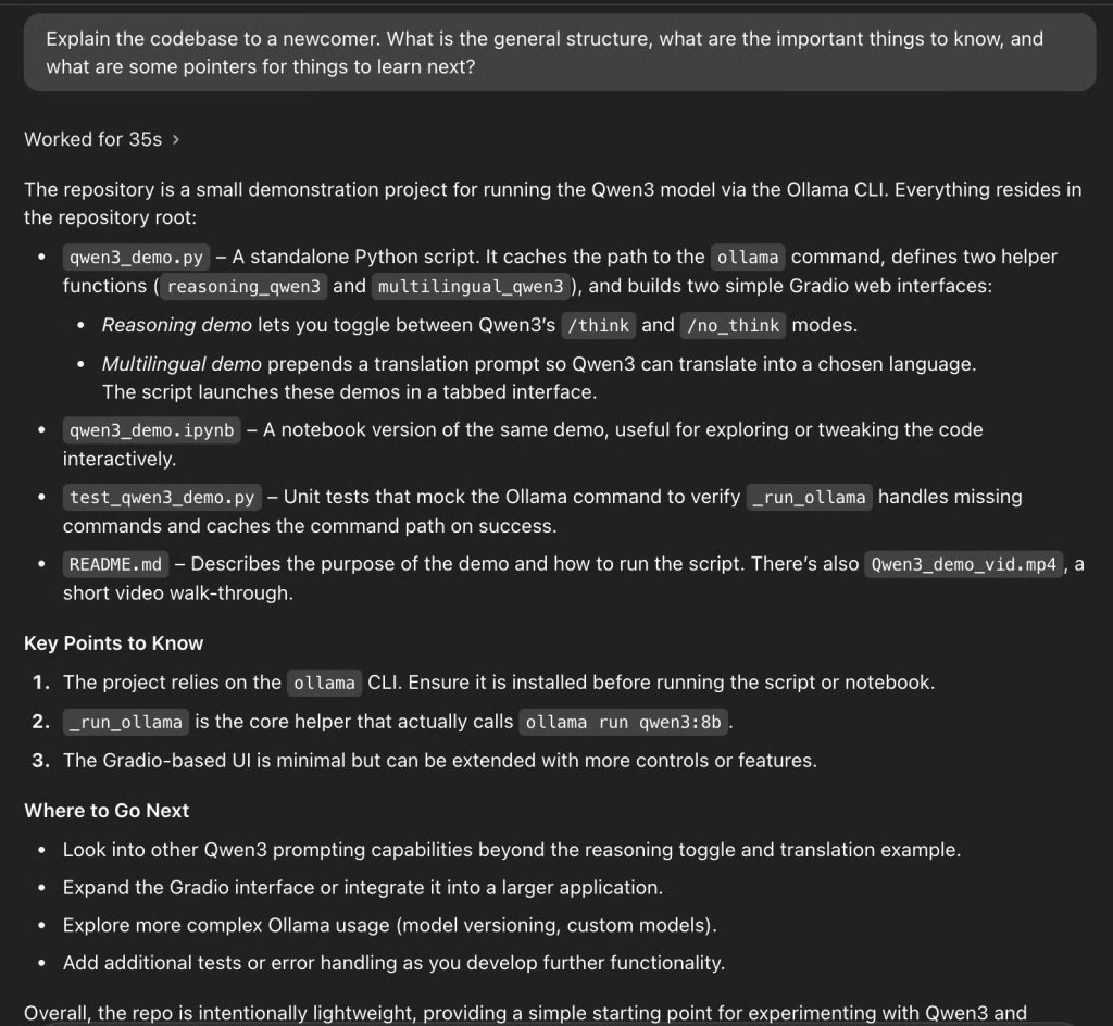 Nhiệm vụ giải thích về CodeBase của OpenAI Codex