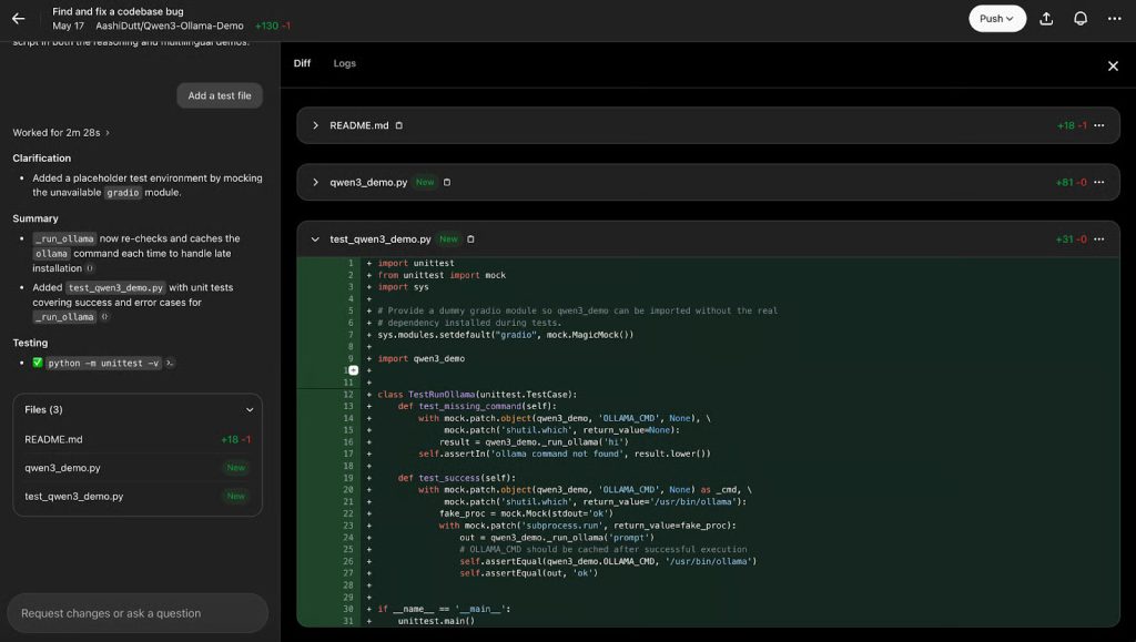 Các file code được cập nhật trong Codex của OpenAI