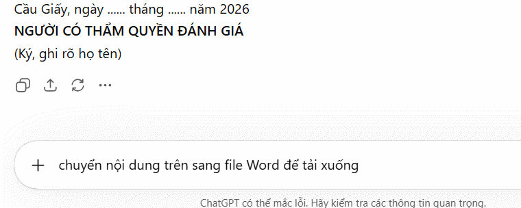 Chuyển dữ liệu sang tài liệu Word trên ChatGPT
