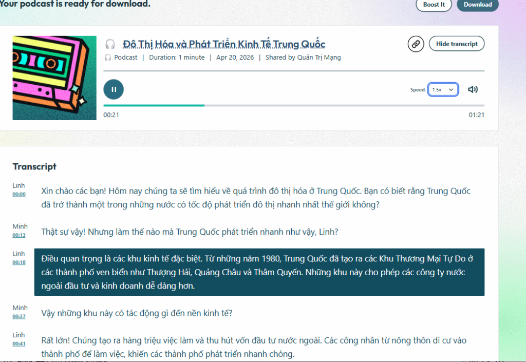 Podcast tạo trên Brisk