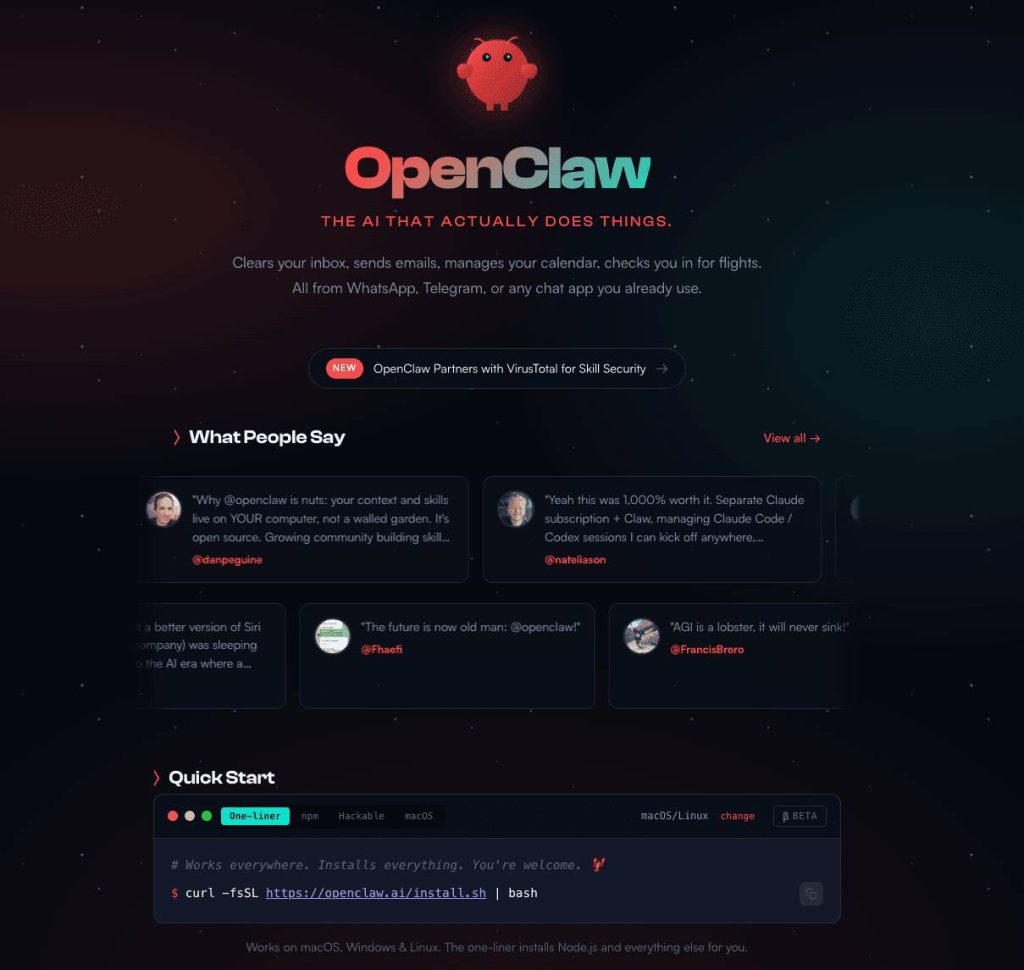 Màn hình chính OpenClaw